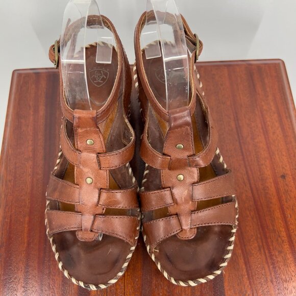 Ariat Women's Leather Brown Wedge Ankle Sandals Size 8B - Picture 4 of 11